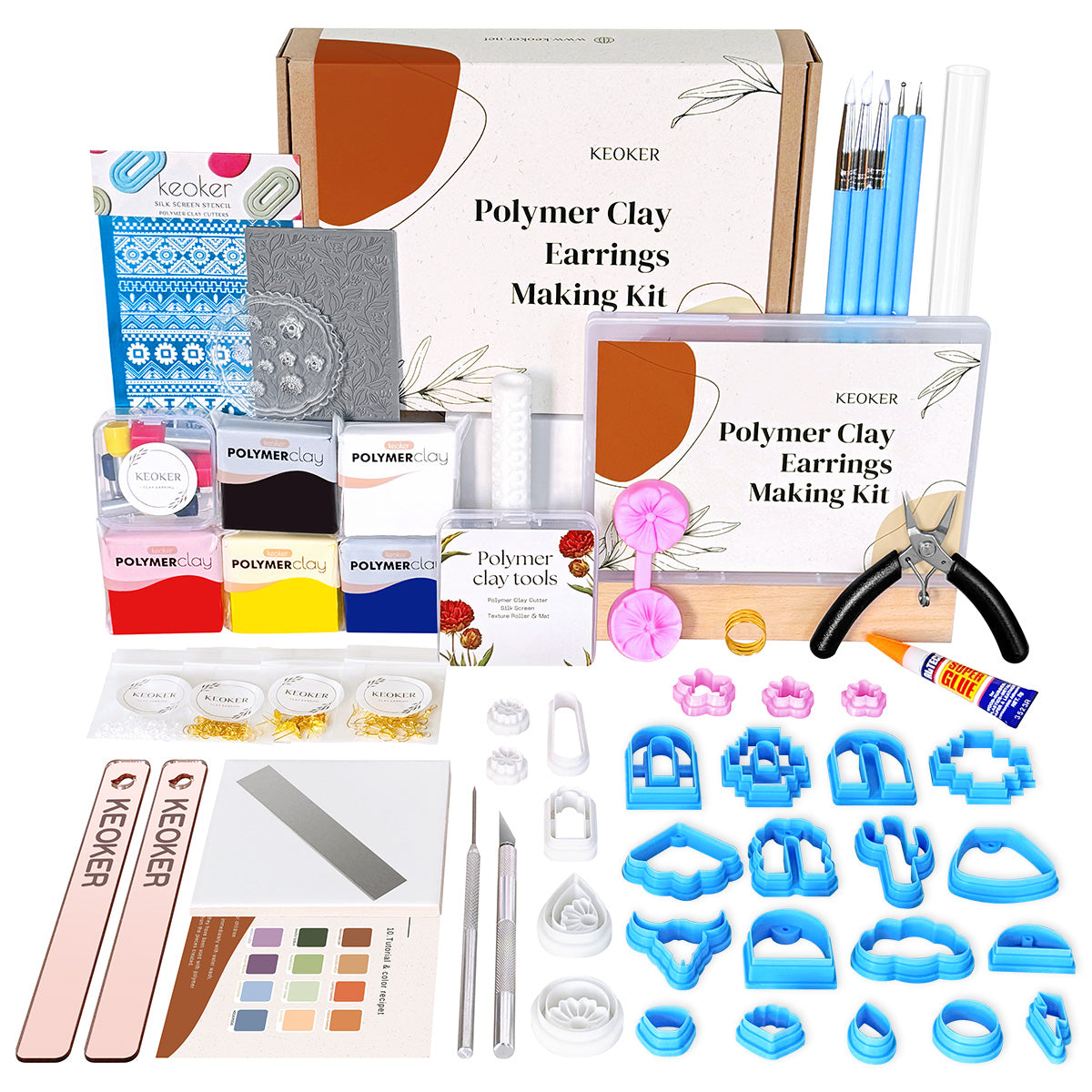 KEOKER 123 Polymer Clay Earrings Making Kit, Ultimate Clay Starter Kit (Plus)