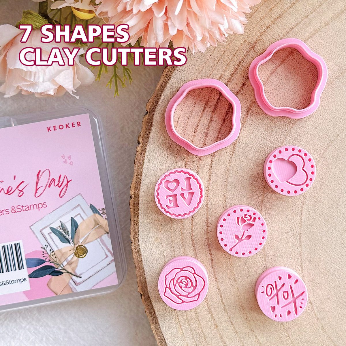 KEOKER Valentines Day Clay Cutters and Stamps(7 shapes)