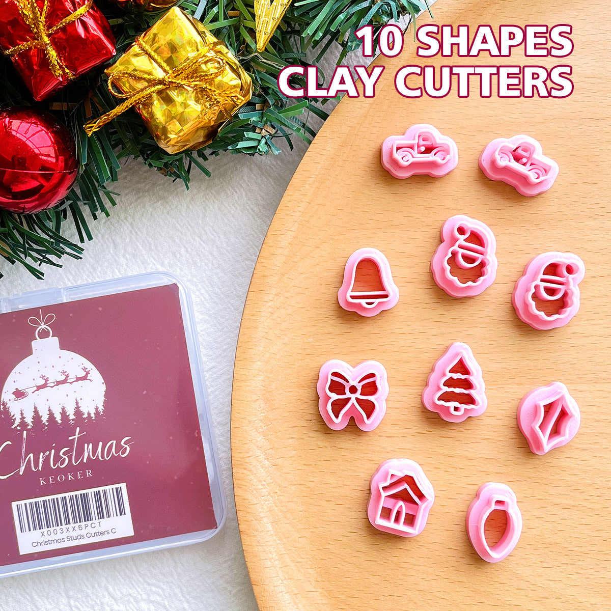 KEOKER Christmas Studs Clay Cutters (10 Shapes)