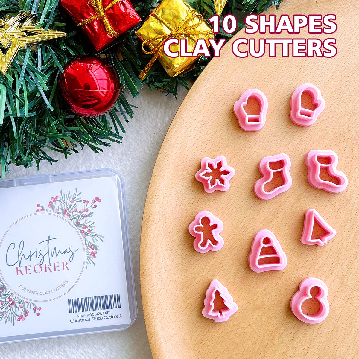 KEOKER Christmas Studs Clay Cutters (10 Shapes)