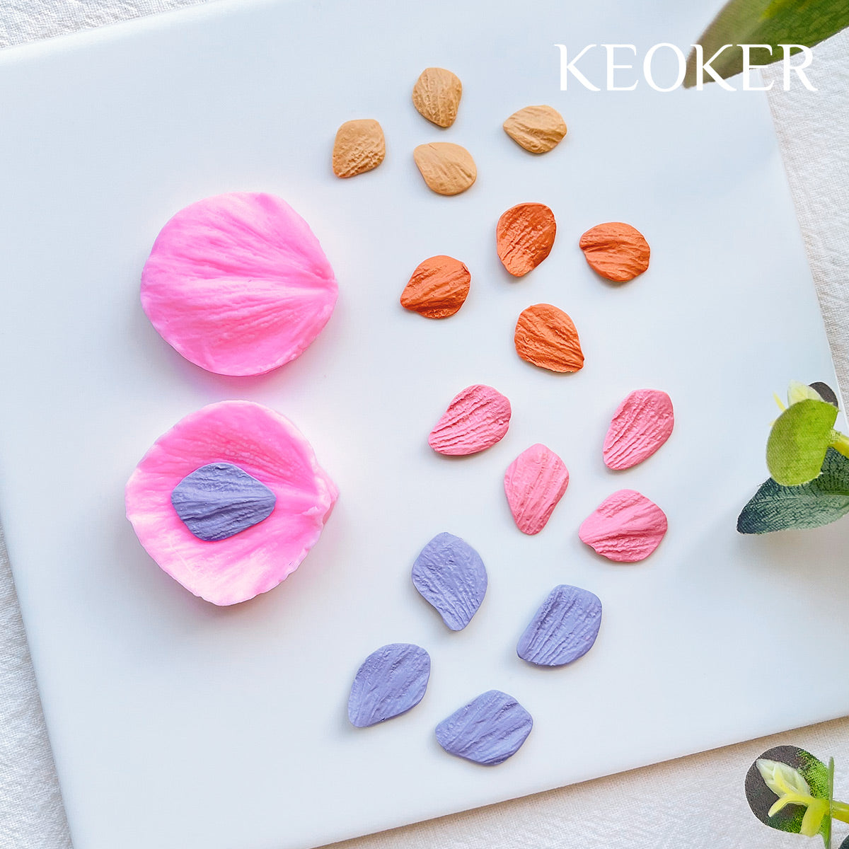 Keoker Flower Petal Clay Cutters - Flower Petals Clay Cutters for Earrings  Making, 6 Shapes with Petal Press Polymer Clay Molds, Clay Cutters for
