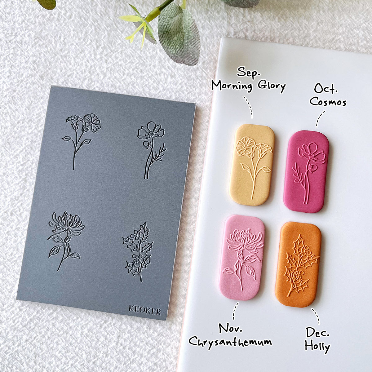 KEOKER Birth Month Flower Polymer Clay Texture Sheets