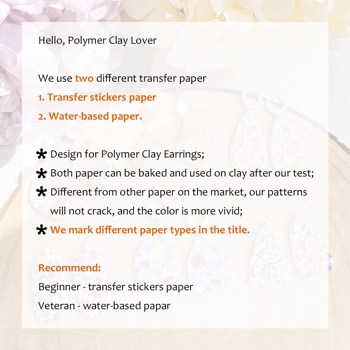 KEOKER Flower Transfer Paper for Polymer Clay (Transfer stickers paper)