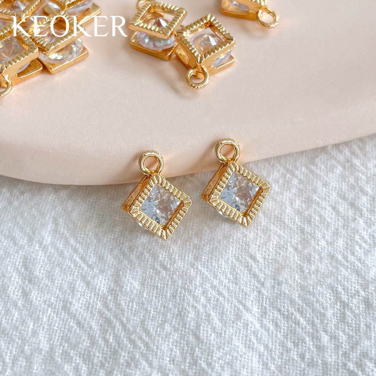 KEOKER 14K Gold Plated Clear Zircon Square Charm Pendant(10PCS)