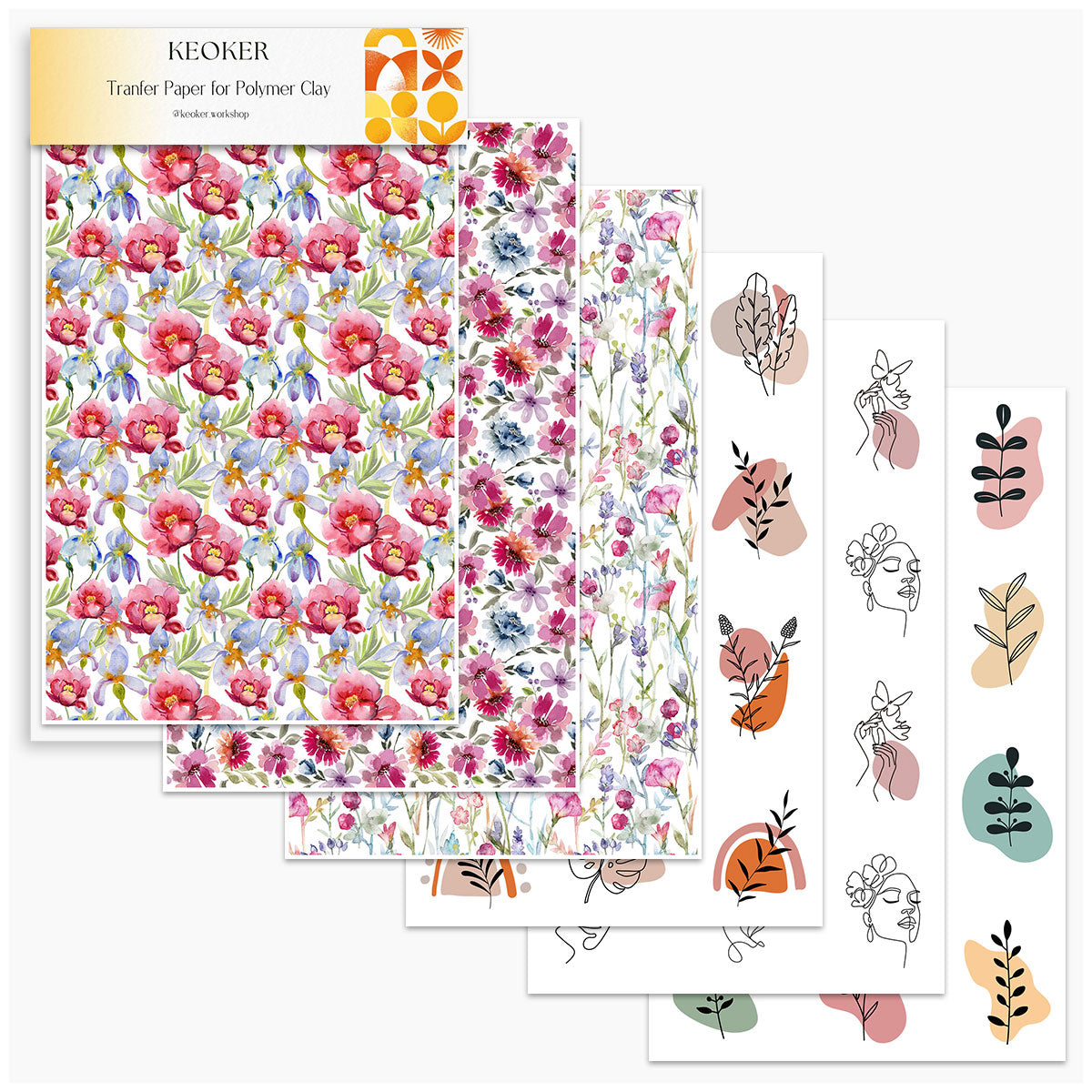 Papel de transferencia de flores KEOKER para arcilla polimérica (papel de transferencia de pegatinas)