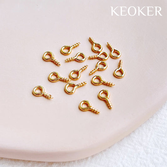 Tornillos de ojo diminutos rellenos de oro de 14 quilates de KEOKER (50 piezas)