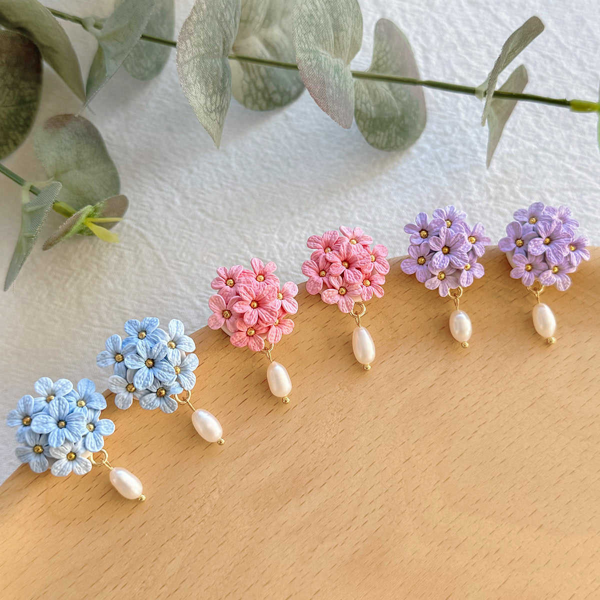 KEOKER Hydrangea Polymer Clay Stud Earrings