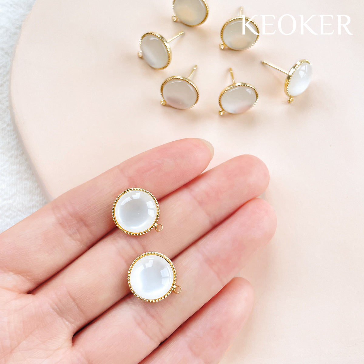 KEOKER 14K Gold Filled Brass Opal Stud Earrings with Loop (4 PCS)