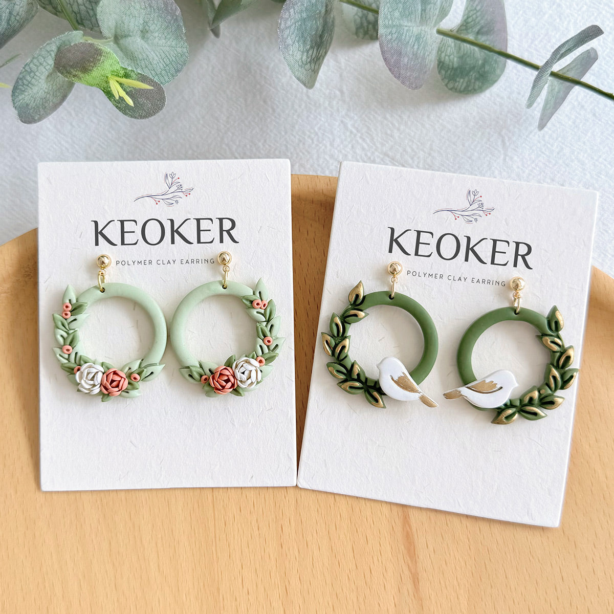 KEOKER Leaf Wreath Polymer Clay Earrings