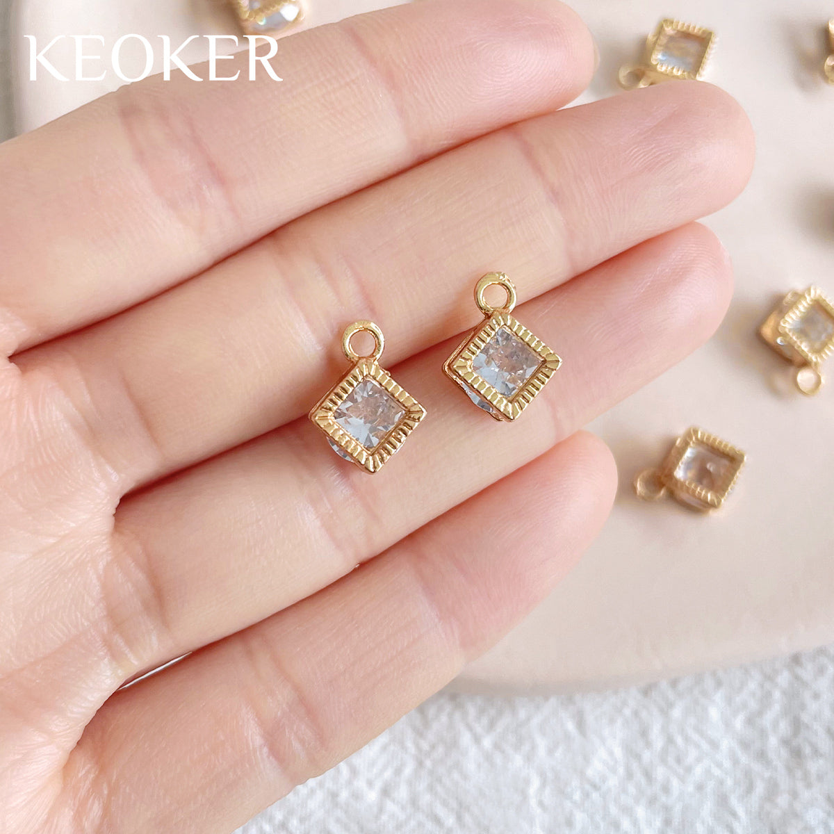 KEOKER 14K Gold Plated Clear Zircon Square Charm Pendant(10PCS)