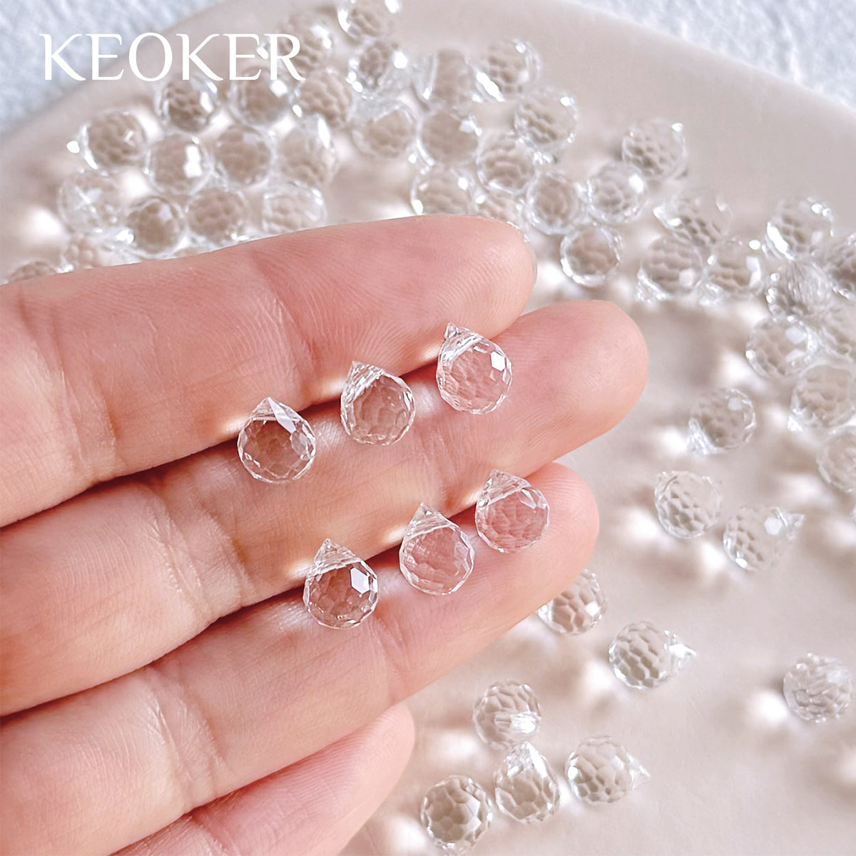 KEOKER 6x8mm Clear Teardrop Glass Crystal Beads (90 PCS)