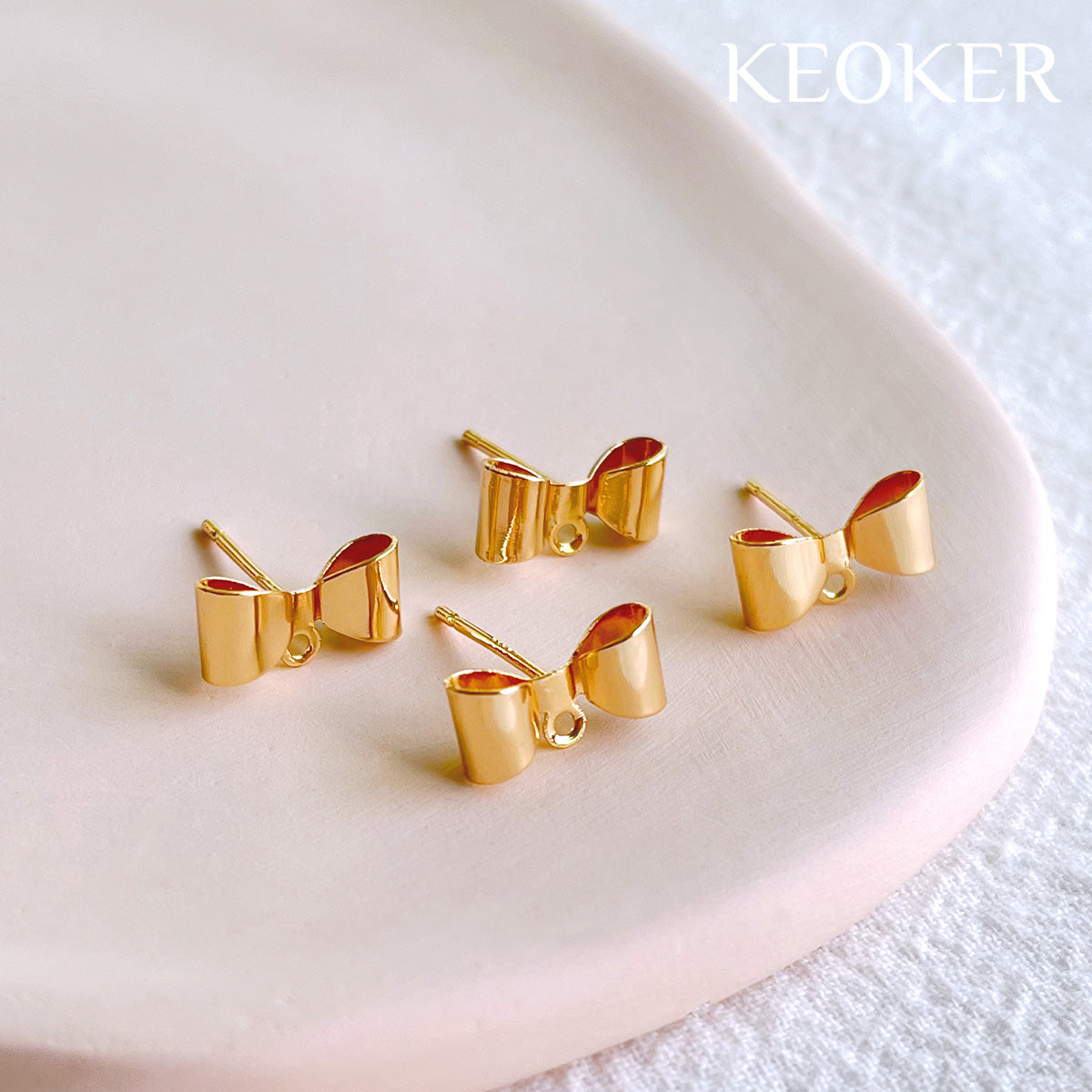 KEOKER S925 Silver Post 14K Gold Filled Bow Studs (4 PCS)