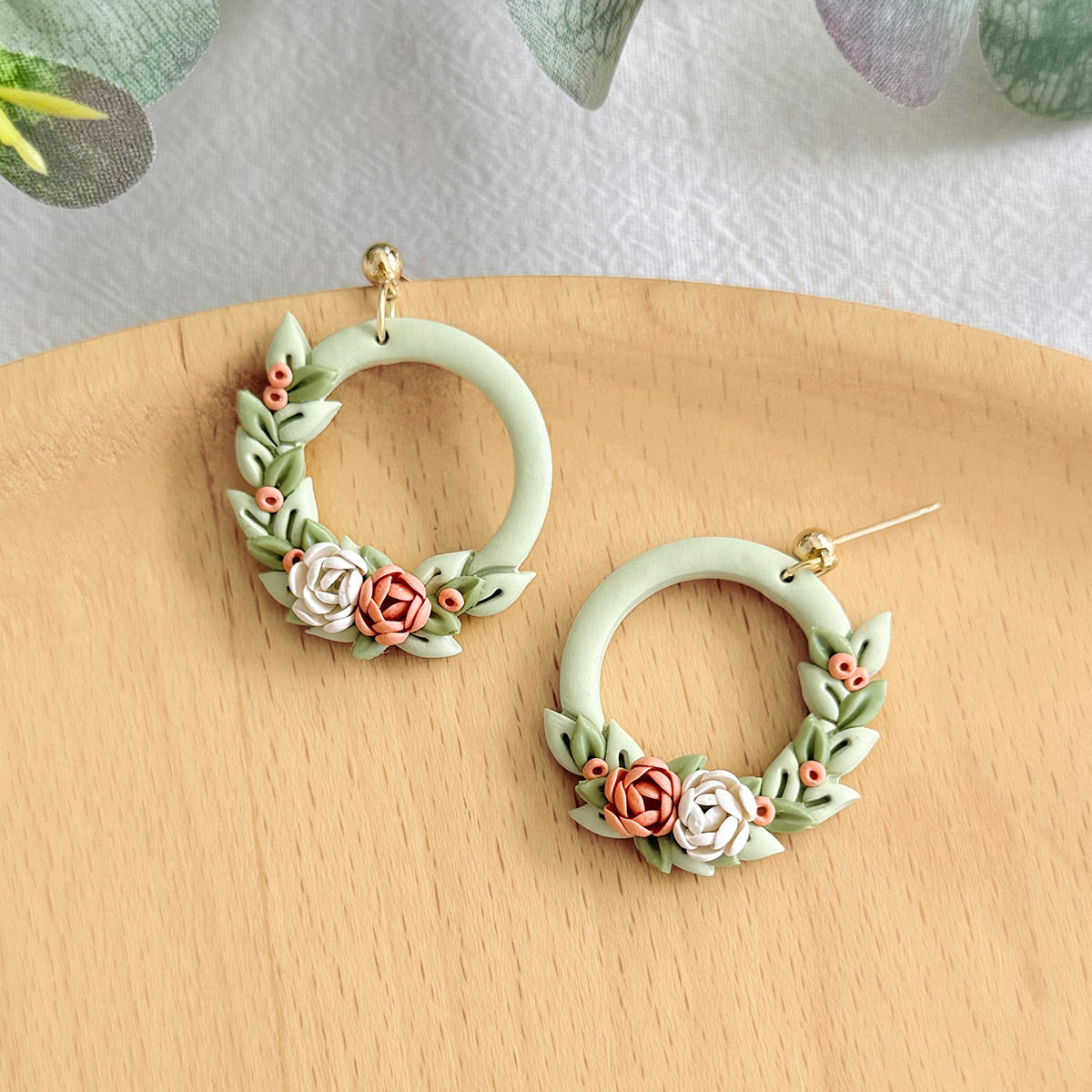 KEOKER Leaf Wreath Polymer Clay Earrings