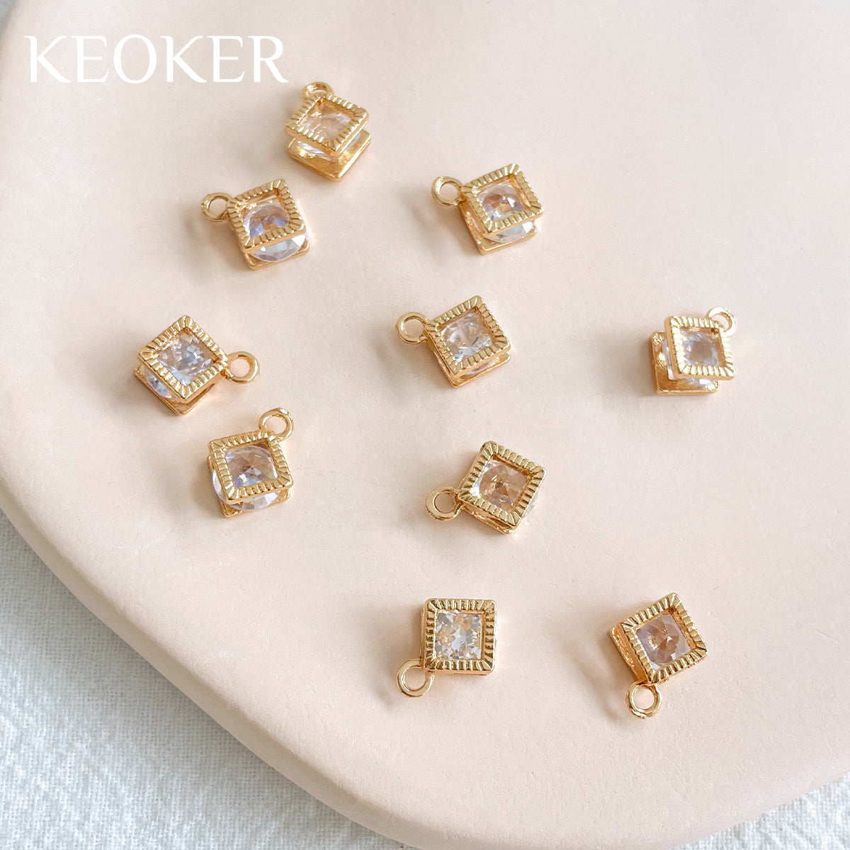 KEOKER 14K Gold Plated Clear Zircon Square Charm Pendant(10PCS)