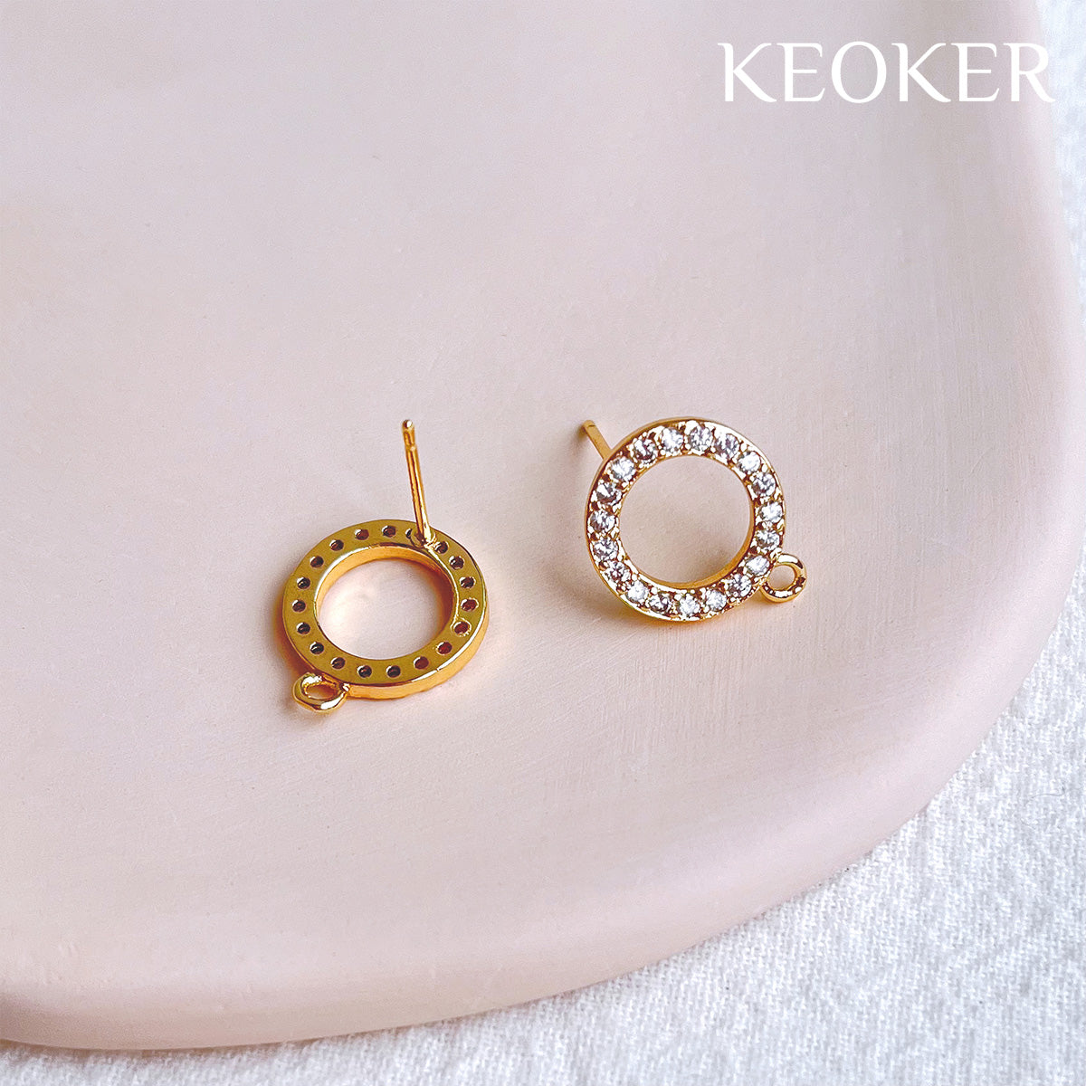 KEOKER 14K Gold Filled Circle Zircon Stud Earrings with Loop (4 PCS)