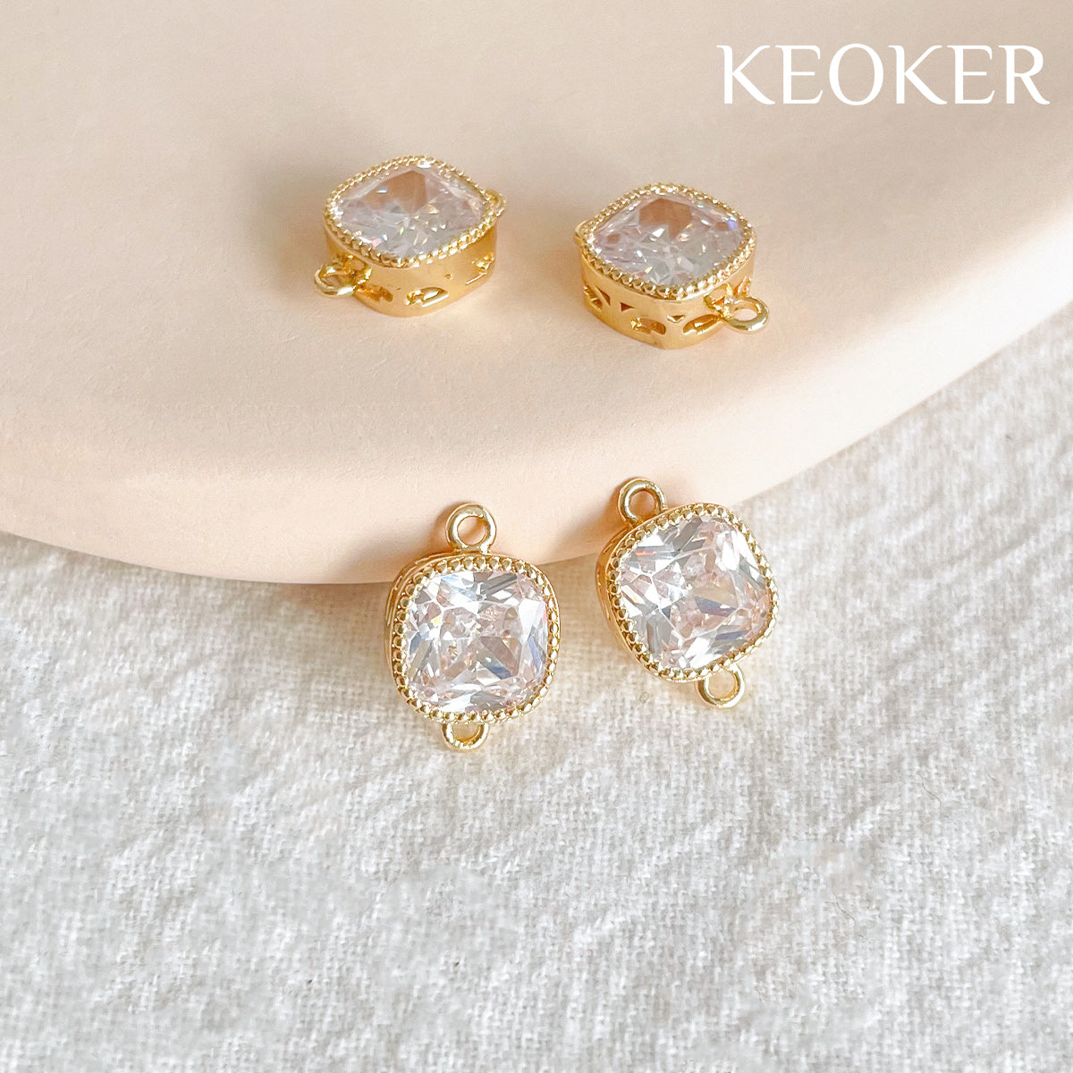 KEOKER 14K Gold Filled Square Zircon Connectors (4PCS)