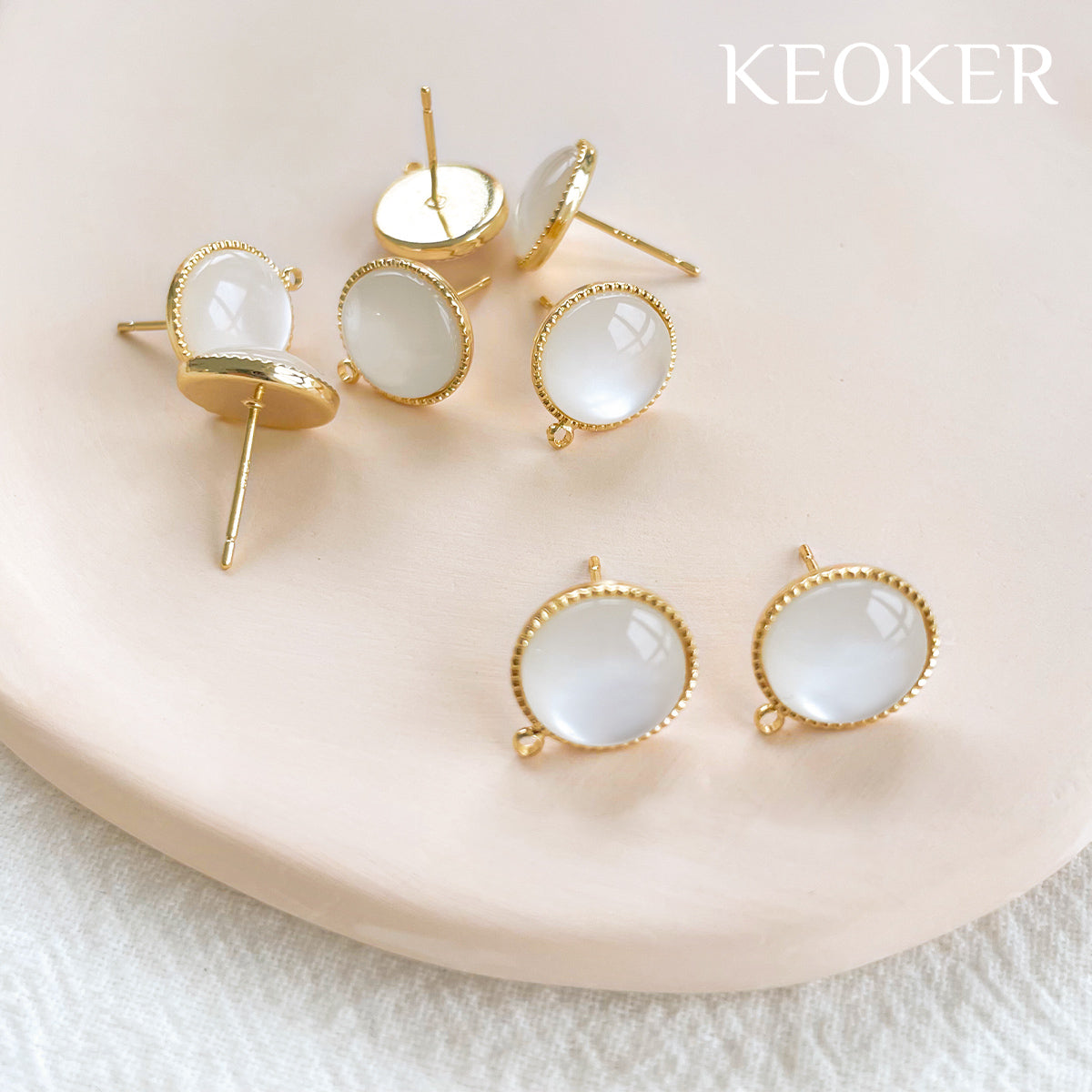 KEOKER 14K Gold Filled Brass Opal Stud Earrings with Loop (4 PCS)