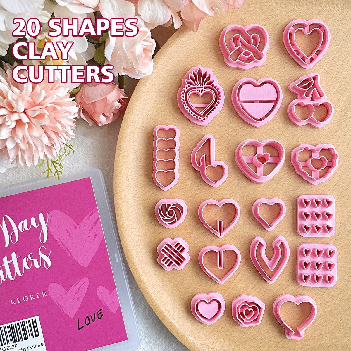 KEOKER Valentines Day Clay Cutters (20 shapes)