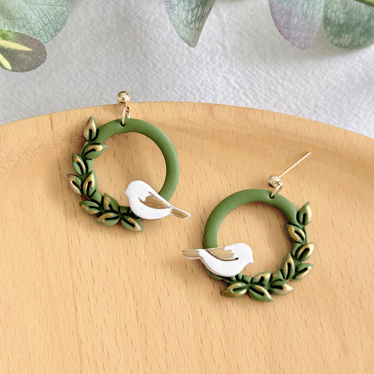 KEOKER Leaf Wreath Polymer Clay Earrings