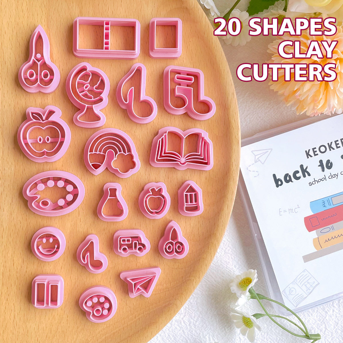 KEOKER Back to School Clay Cutters (20 Shapes)