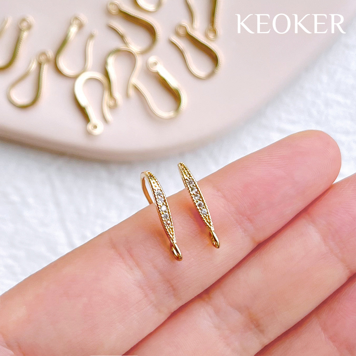 KEOKER 14K Gold Filled Zircon Earring Hooks with Loop (4 PCS)