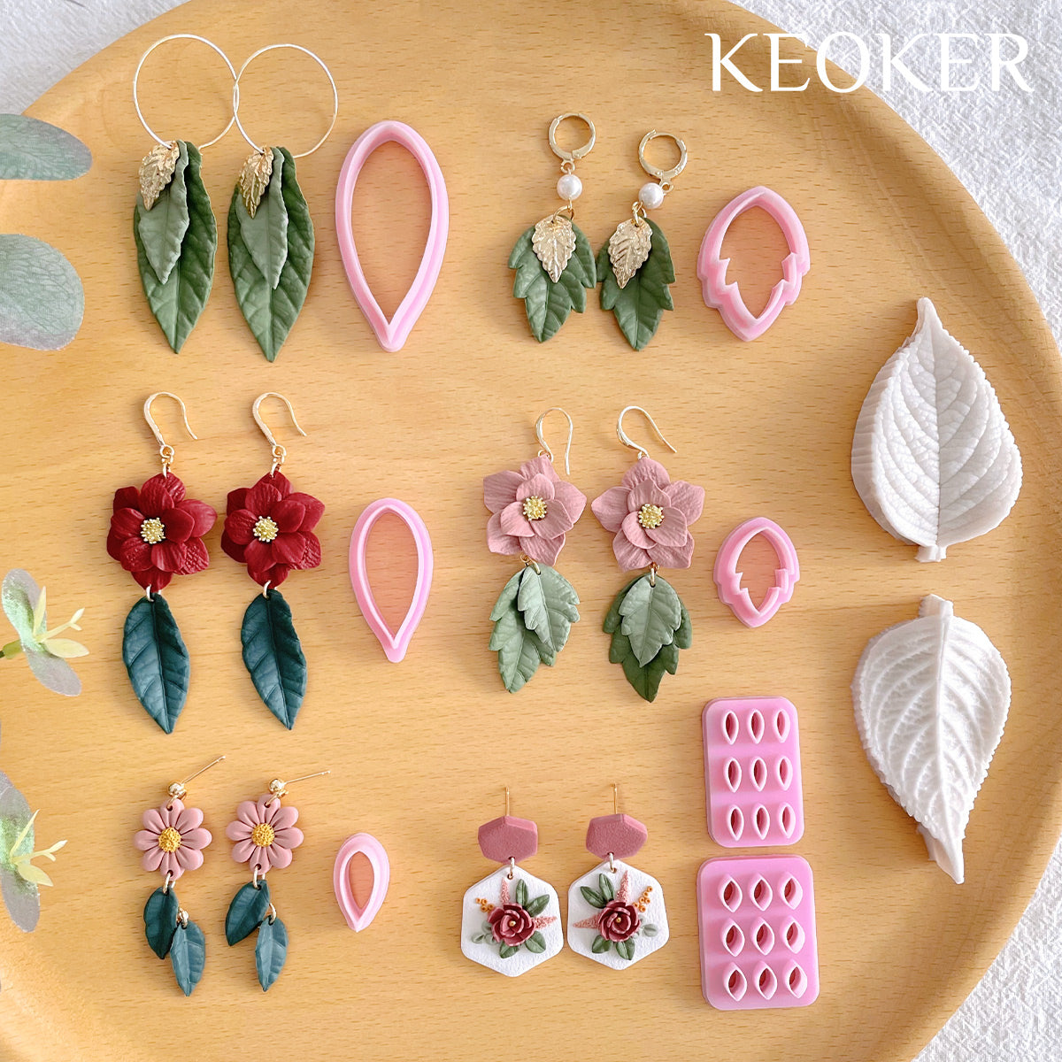 KEOKER Leaf Clay Cutters & Molds (7 Shapes & 2 molds)