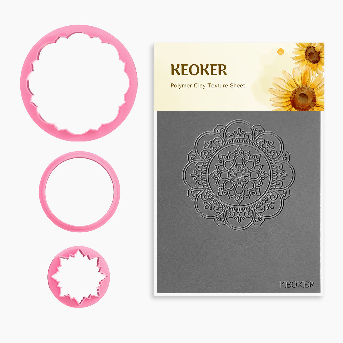 KEOKER Mandala Polymer Clay Cutters & Texture Mats For Clay