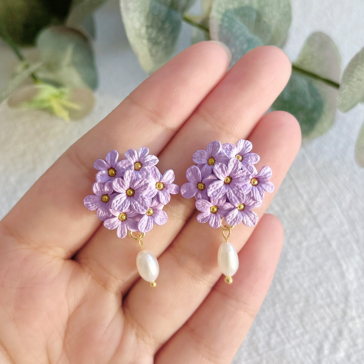 KEOKER Hydrangea Polymer Clay Stud Earrings