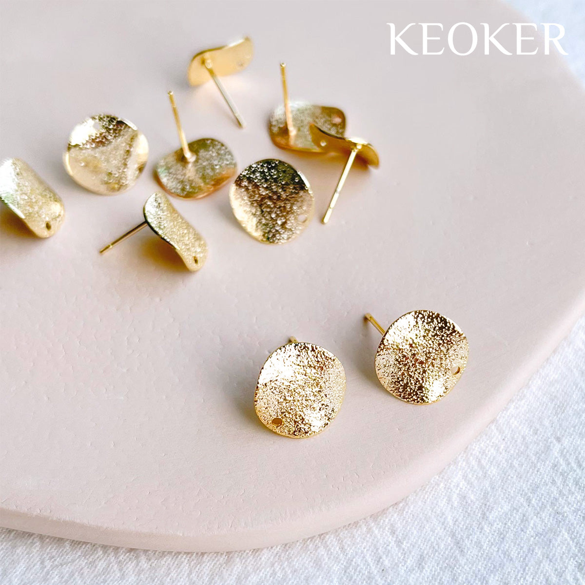 KEOKER 14K Gold Filled Frosted Disc Earrings (10PCS)