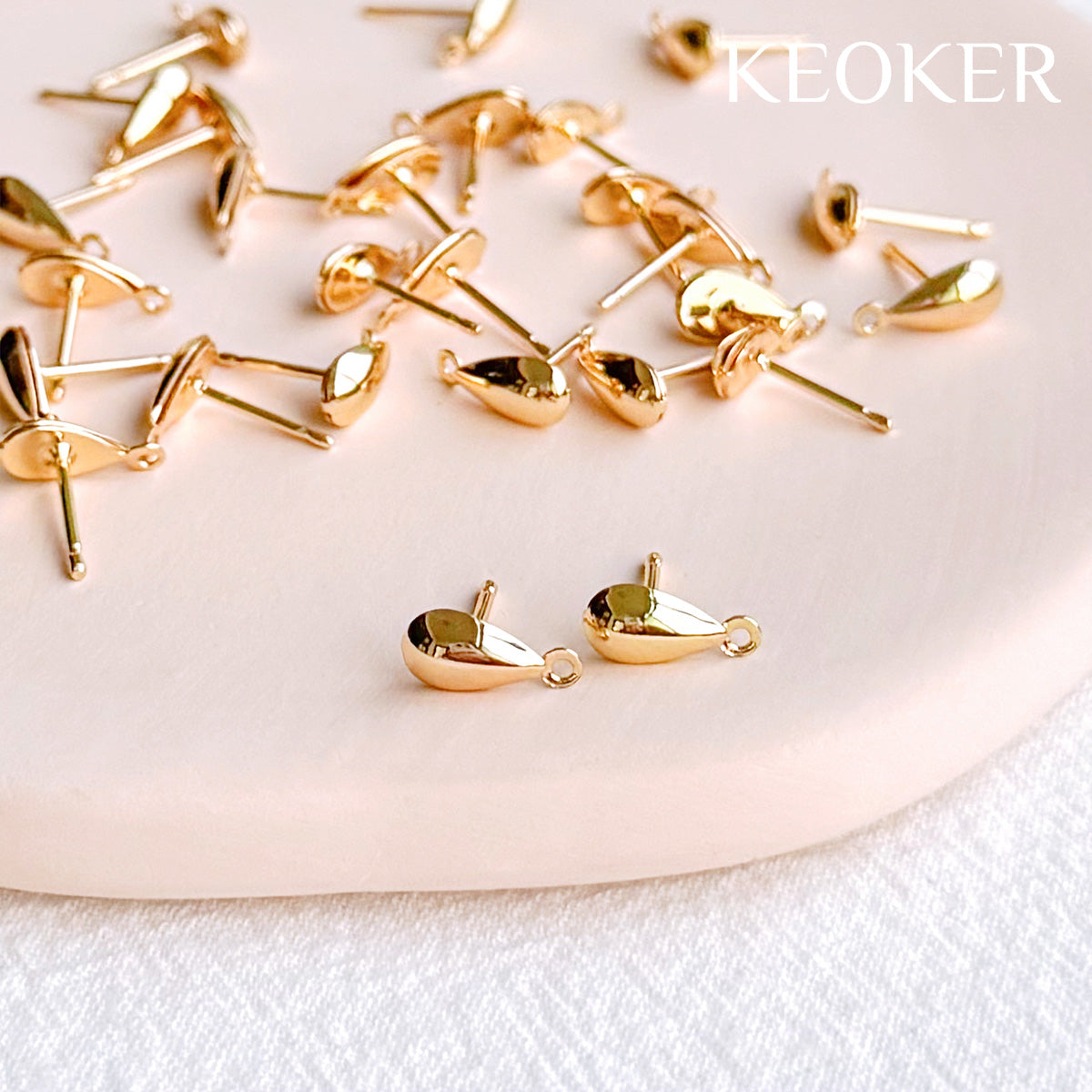 KEOKER 14K Gold Filled Water Drop Stud Earrings With Loop (10 PCS)