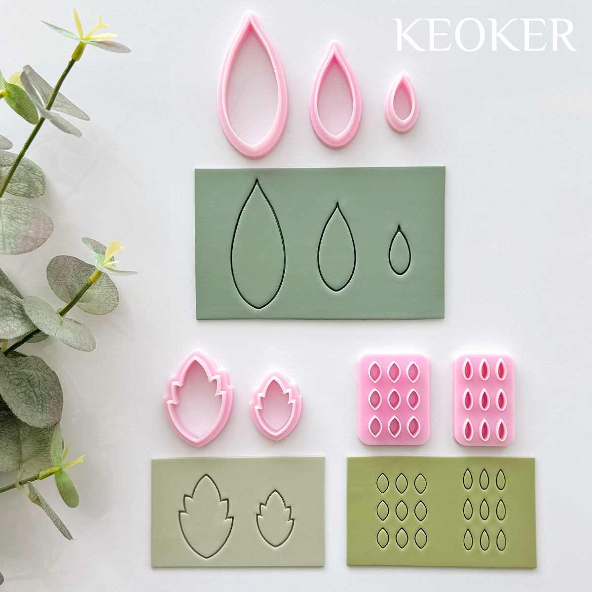 KEOKER Leaf Clay Cutters & Molds (7 Shapes & 2 molds)