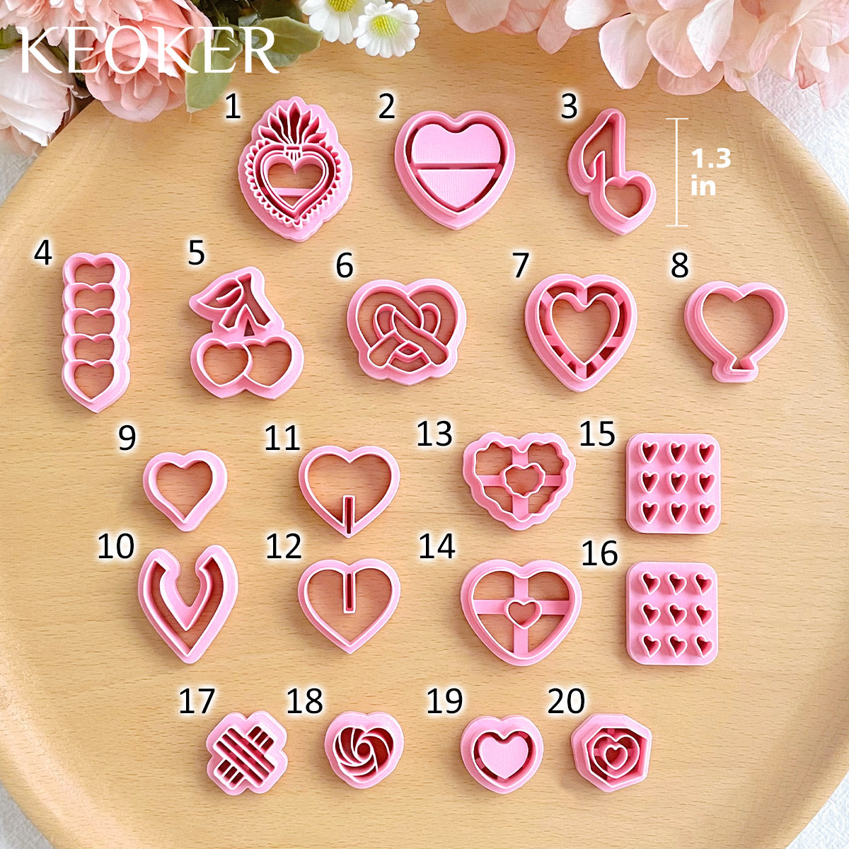 KEOKER Valentines Day Clay Cutters (20 shapes)