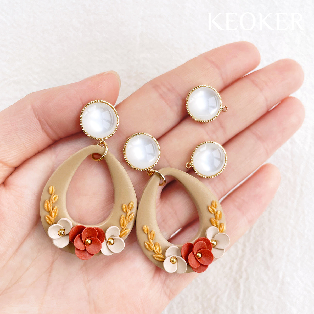 KEOKER 14K Gold Filled Brass Opal Stud Earrings with Loop (4 PCS)