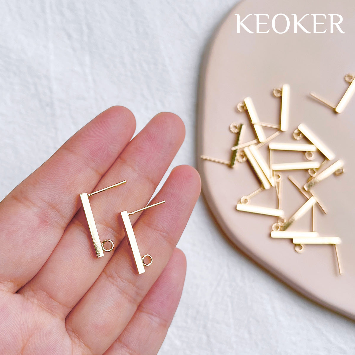 KEOKER S925 Silver Post 14K Gold Filled Bar Post Earrings (4PCS)