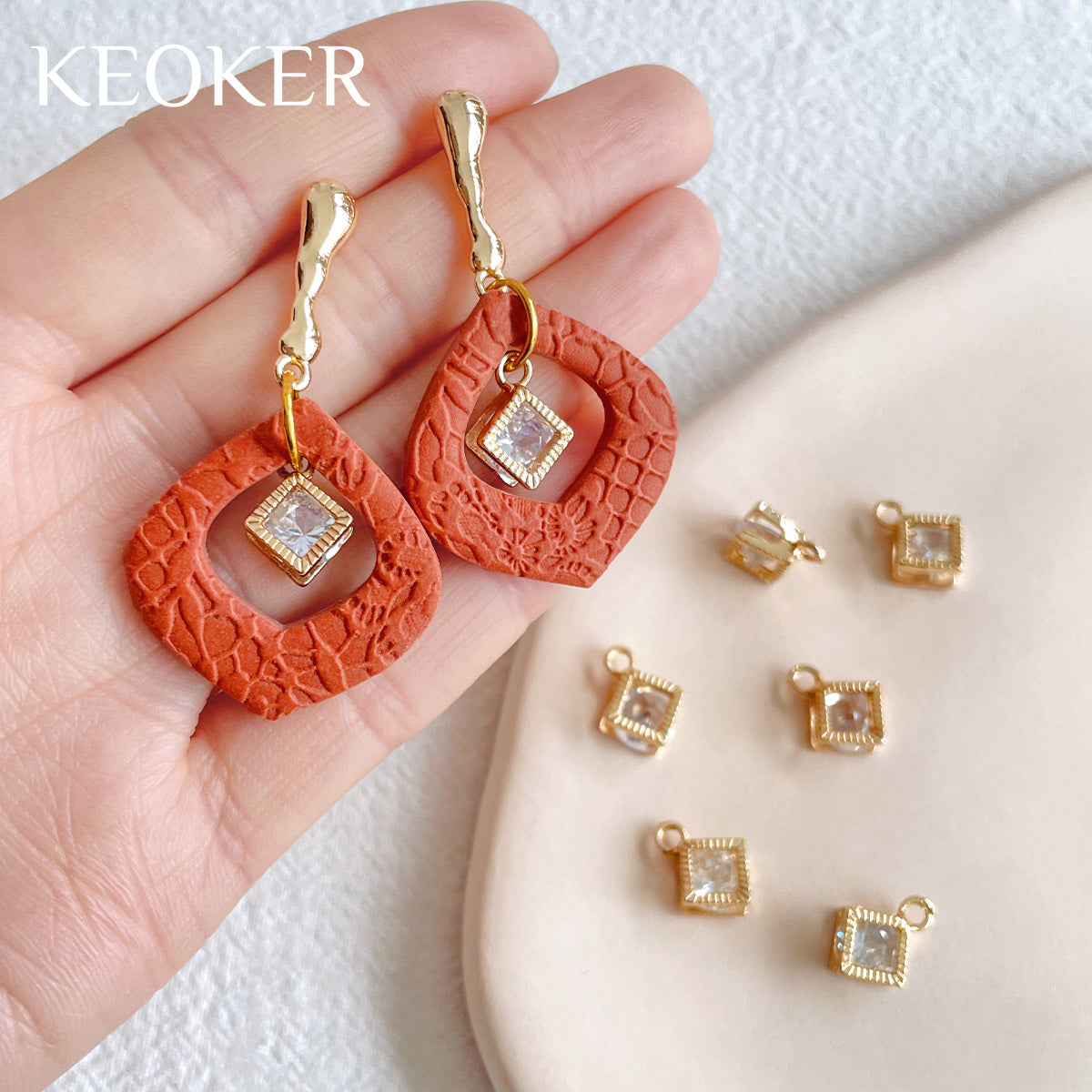 KEOKER 14K Gold Plated Clear Zircon Square Charm Pendant(10PCS)