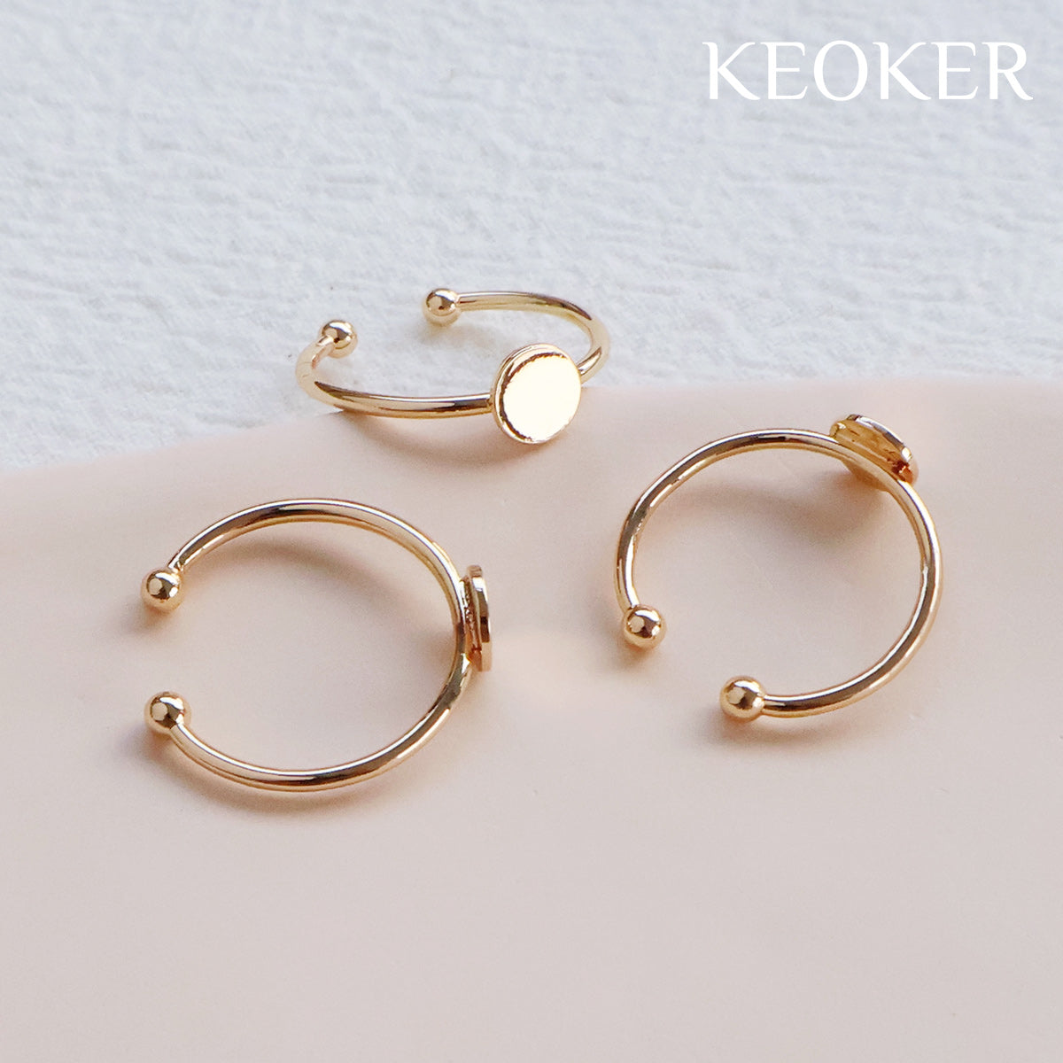 KEOKER 14K Gold Filled Ring Base with 6mm Round Pad (10 PCS)