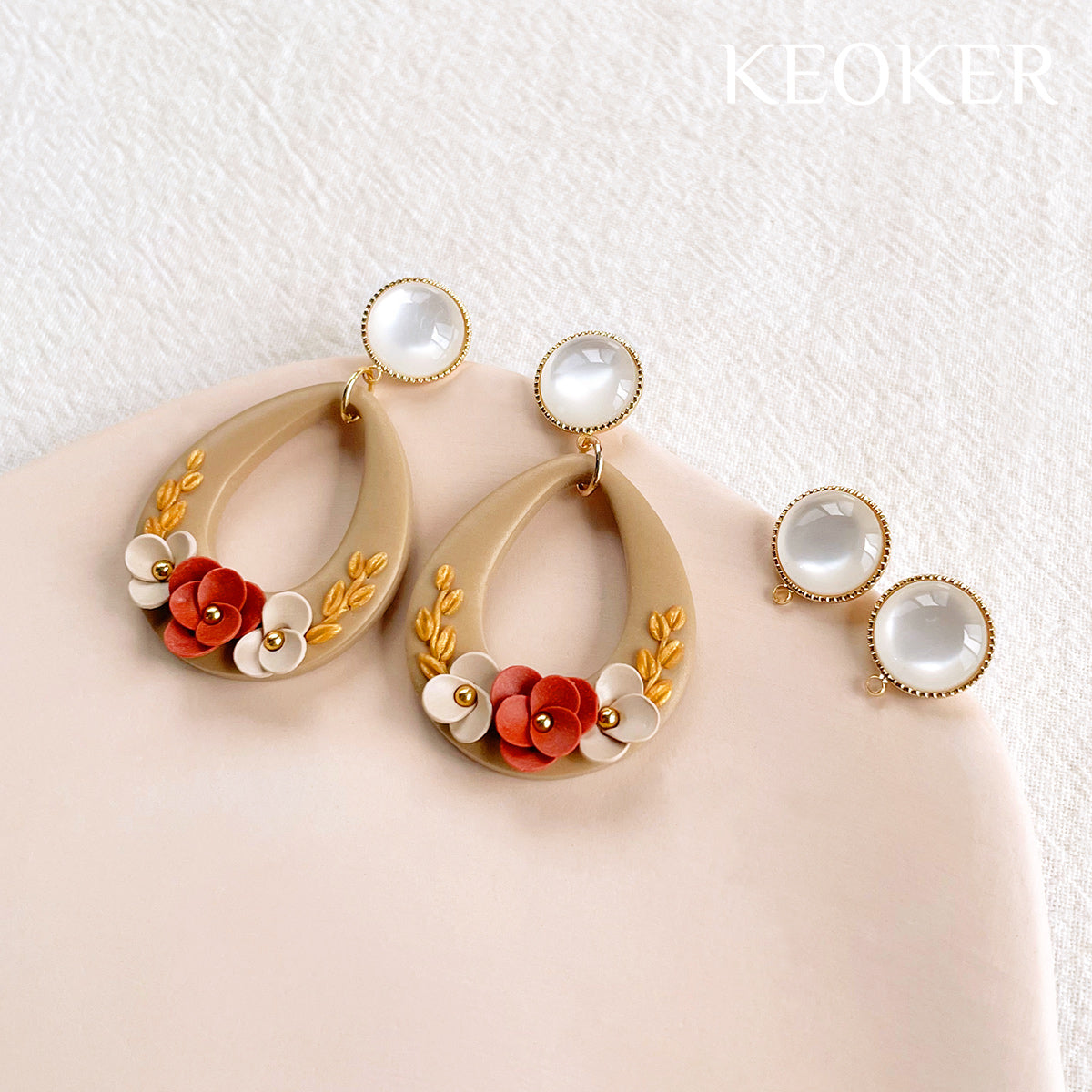 KEOKER 14K Gold Filled Brass Opal Stud Earrings with Loop (4 PCS)