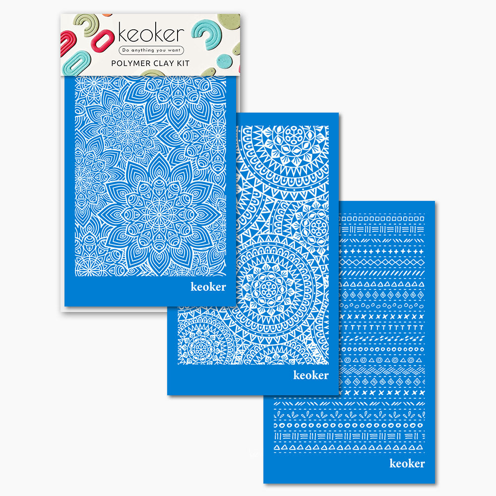 KEOKER Boho Silk Screen Stencils for Polymer Clay(3PCS)